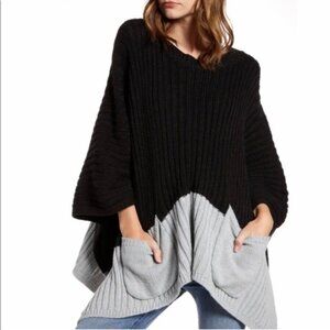 Treasure & Bond Chucky Knit Sweater Poncho Cape Wrap Shrug Pockets Cozy One Sz